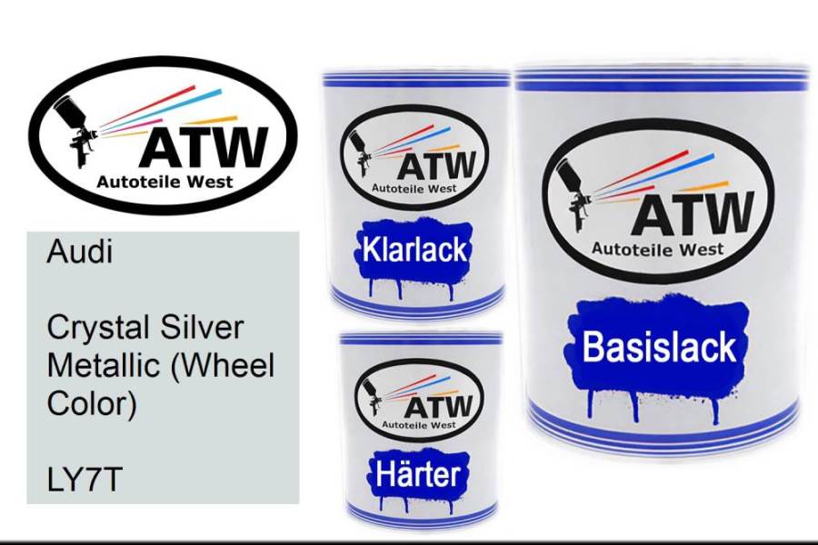 Audi, Crystal Silver Metallic (Wheel Color), LY7T: 1L Lackdose + 1L Klarlack + 500ml Härter - Set, von ATW Autoteile West.